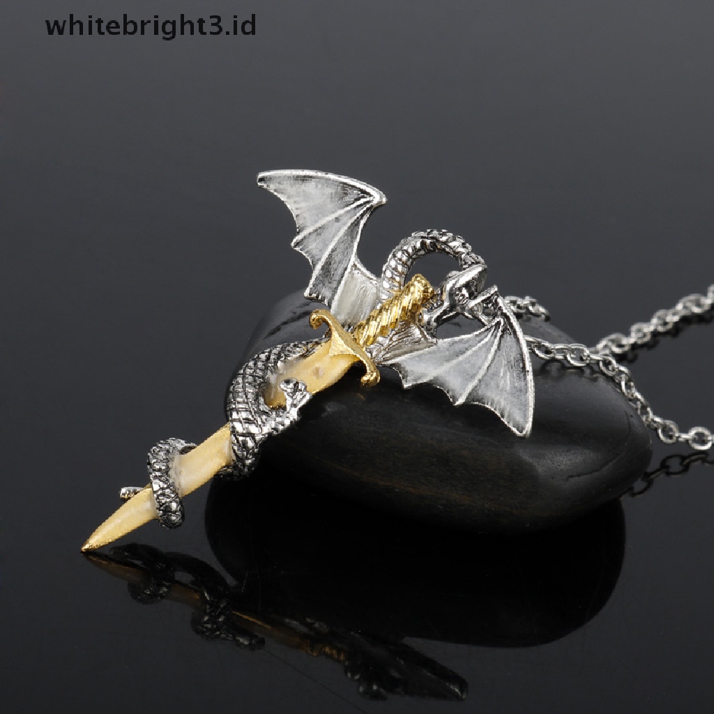 (whitebright3.id) Kalung Rantai Liontin Pedang Naga Terbang Luminous Bahan Stainless Steel Untuk Pria