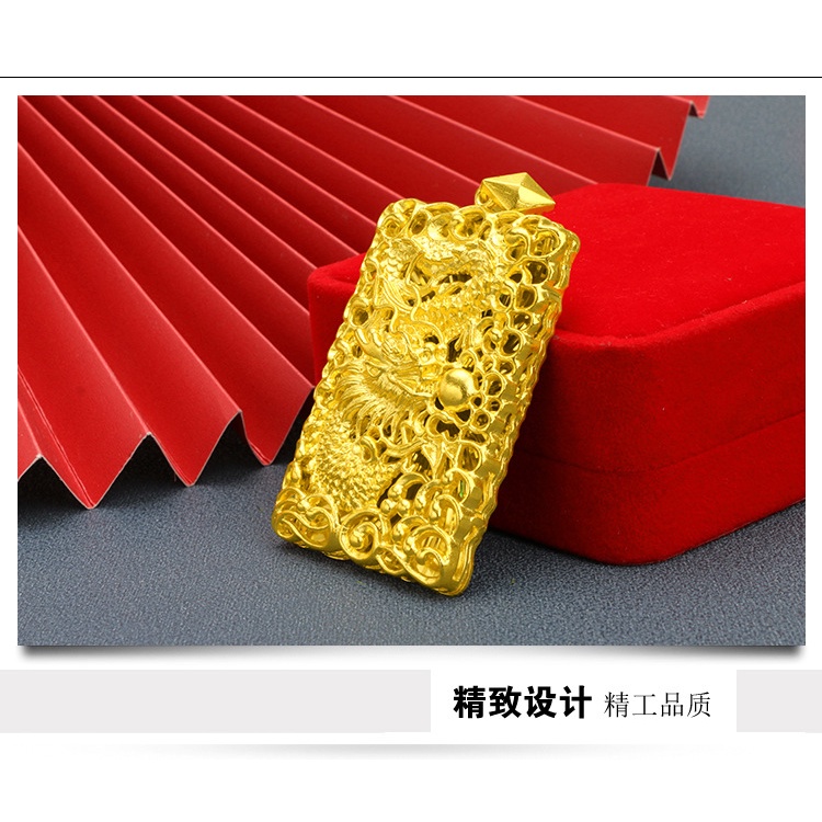 Kalung Desain Zodiak Naga 3D Lapis Emas Asli Kadar 375 Untuk Pria