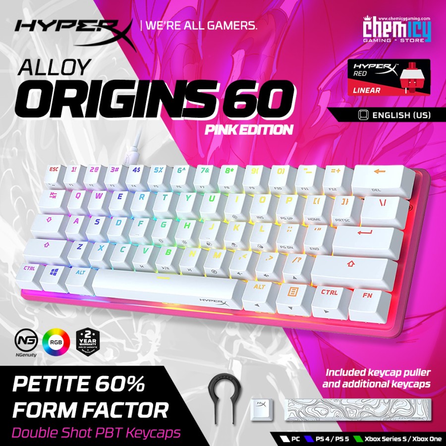 HyperX Alloy Origins 60 Pink Edition RGB Mechanical Gaming Keyboard