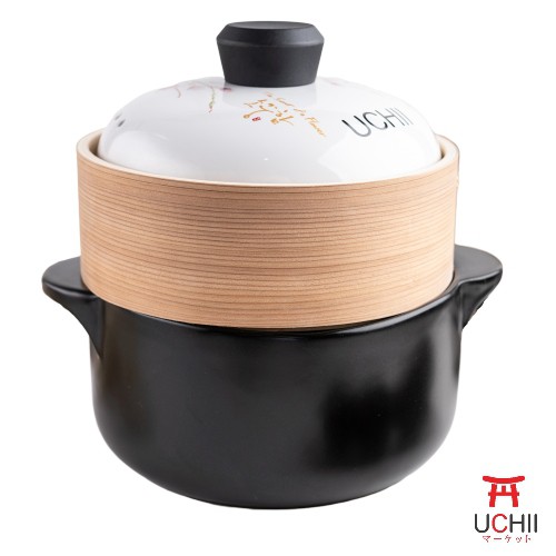 UCHII Premium Cooking Soup Pot Ceramic w/ Bamboo Dimsum Steamer | 3in1