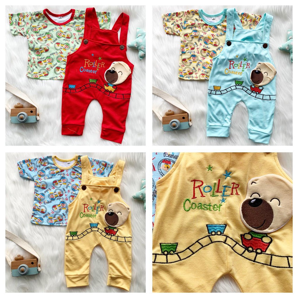 RENKIDSWEAR baju kodok anak setelan overall PLAYFULL DINO roller coaster bear (1-3 tahun)