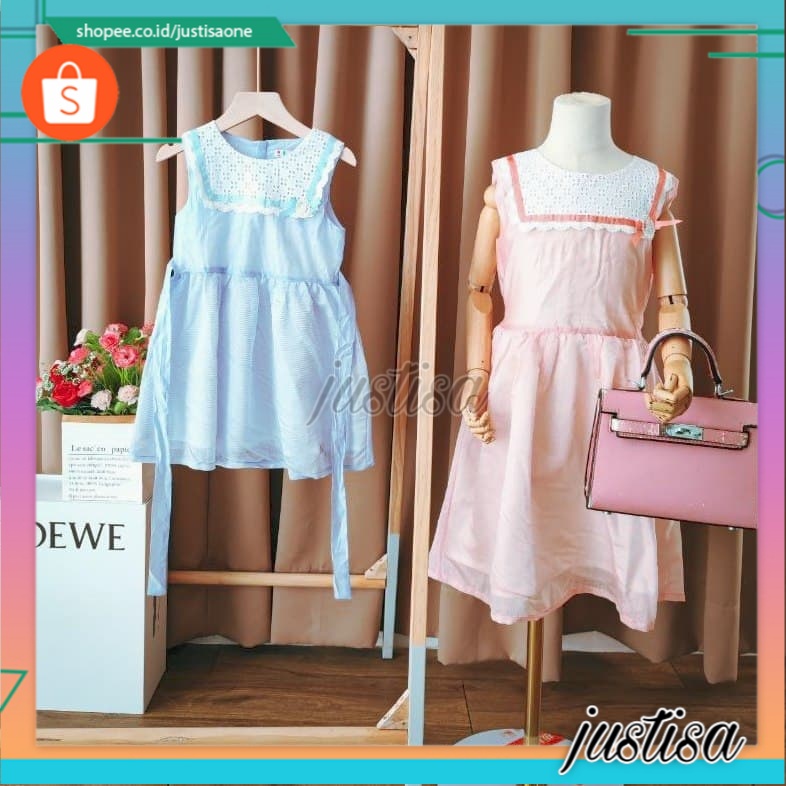 Promo !! Dress anak perempuan import / Dress line pinky renda large ukuran 2-8 tahun