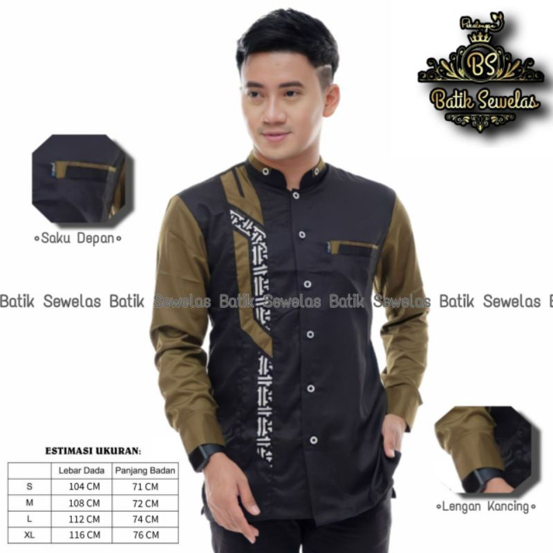 BAJU KOKO TERBARU KOKO MODERN KOKO MOTIF SINERGI KOKO HADROH HILWA-Sinergi Hitam Batik