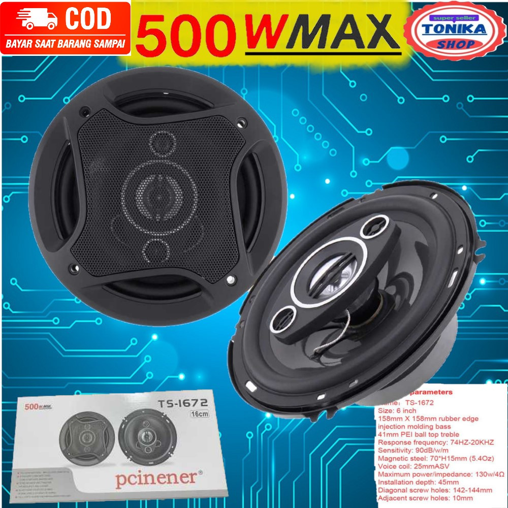 PCINENER Speaker Subwoofer Mobil 6 Inch Hi Fi 500W 2PCS - TS-1672