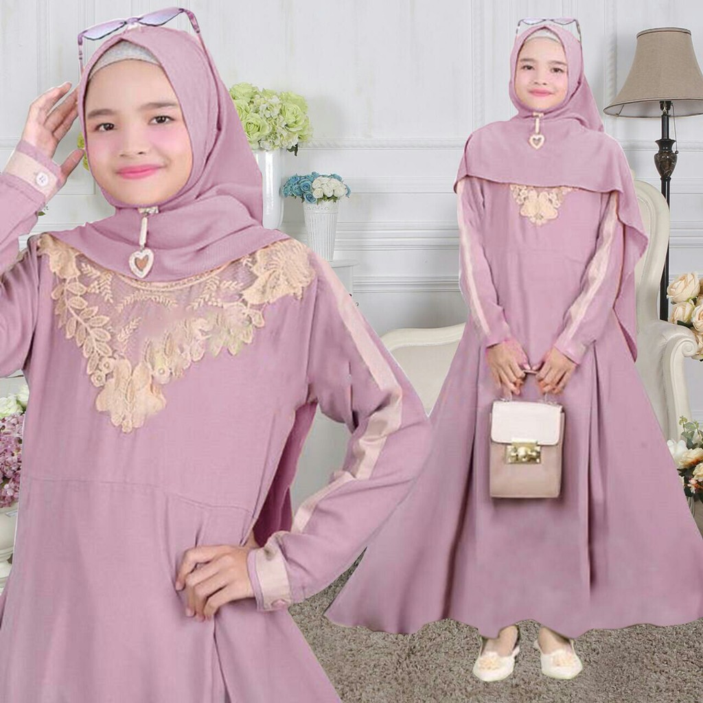 HOPYLOVY - Gamis Anak Perempuan Bordir Bahan Baloteli Alifa Kids