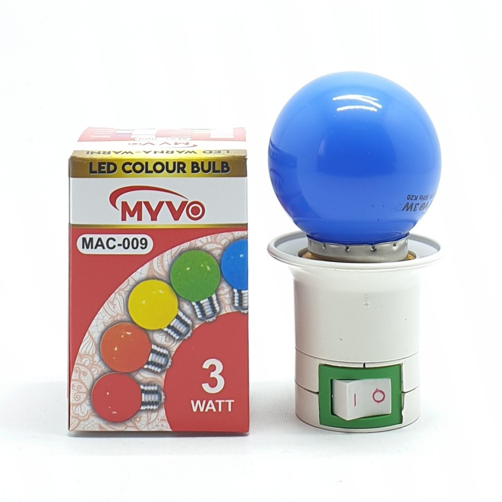 Myvo Biru Lampu Led Ping Pong 3W E27 Warna Biru + Linux Fiting Colok Switch / LAMPU TIDUR