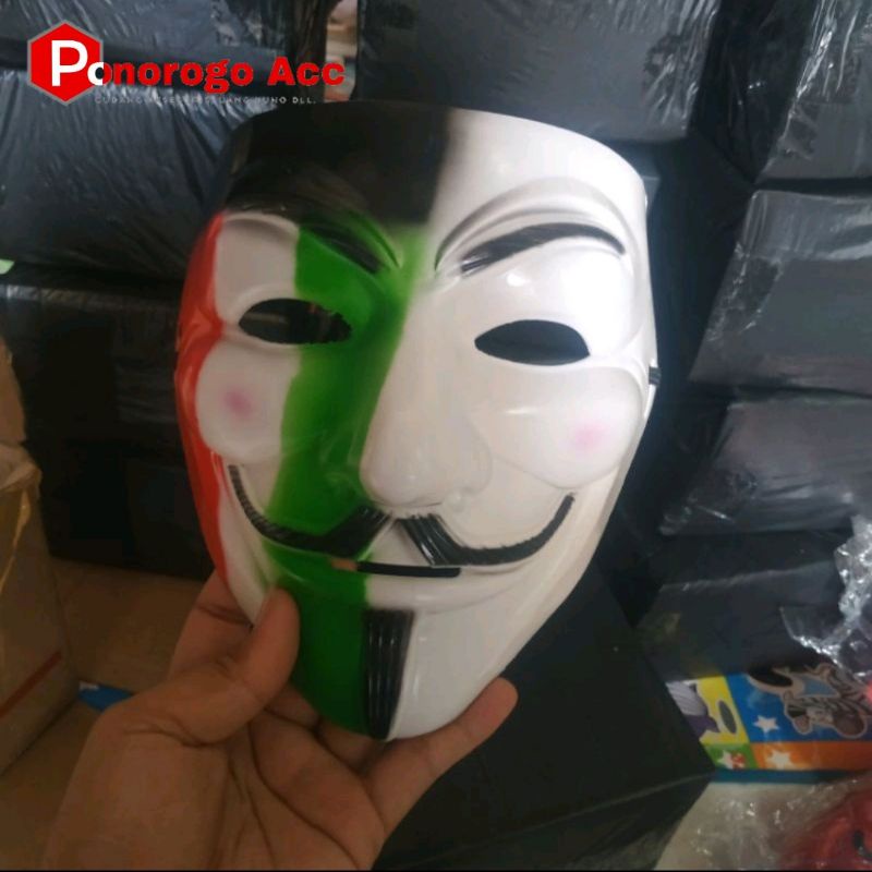 (Packing Box) Topeng anonymous italy/palestine warna hitam merah putih hijau topeng hacker murah