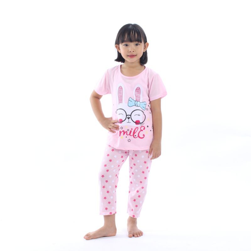 SETELAN SIKUNING PAKAIAN BAJU ANAK PEREMPUAN 2-7 TAHUN MOTIF CAT PUTIH KACAMATA