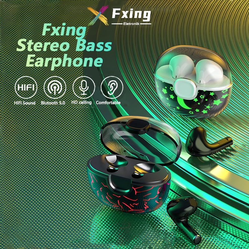 【BT002】[GROSIR/COD]Fxing J39 Earphone Bluetooth LED Light 9D Earbud Nirkabel TWS Tahan Air Olahraga Suara HIFI dengan Mikrofon Original