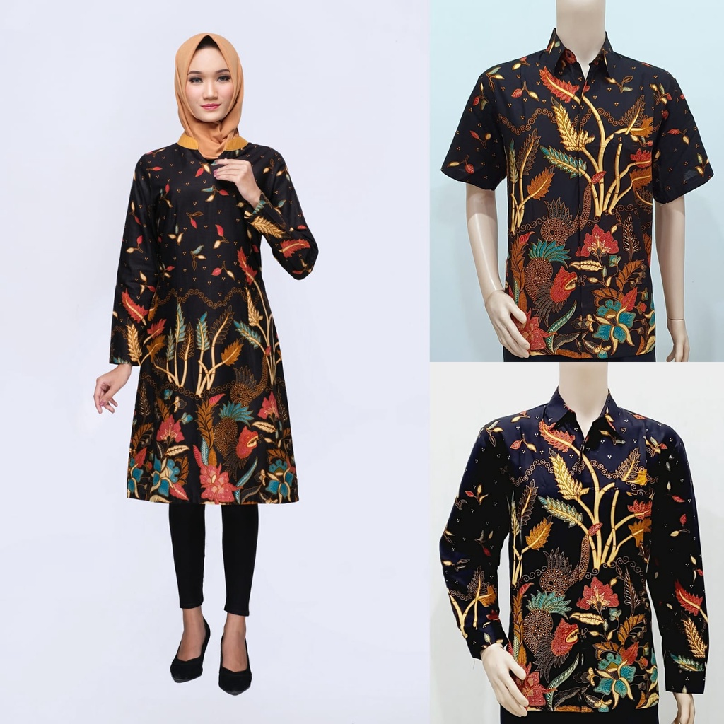 Set Couple Sarimbit Keluarga Lebaran Tunik Batik Muslim 3046 Gold