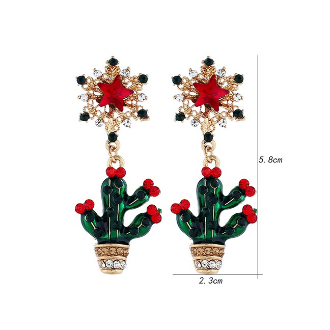 LRC Anting Tusuk Fashion Green Cactus Earrings F61262