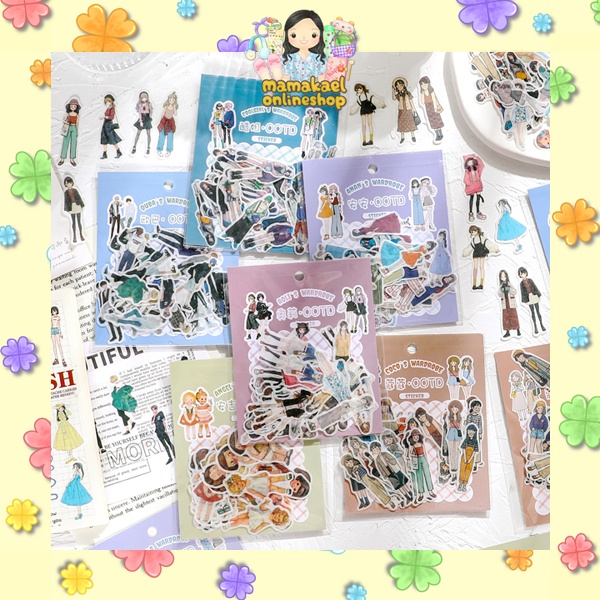 1 set 40 pcs wardrobe ootd fashion outfit sticker boy and girl stiker deco jurnal scrapbook diy jour