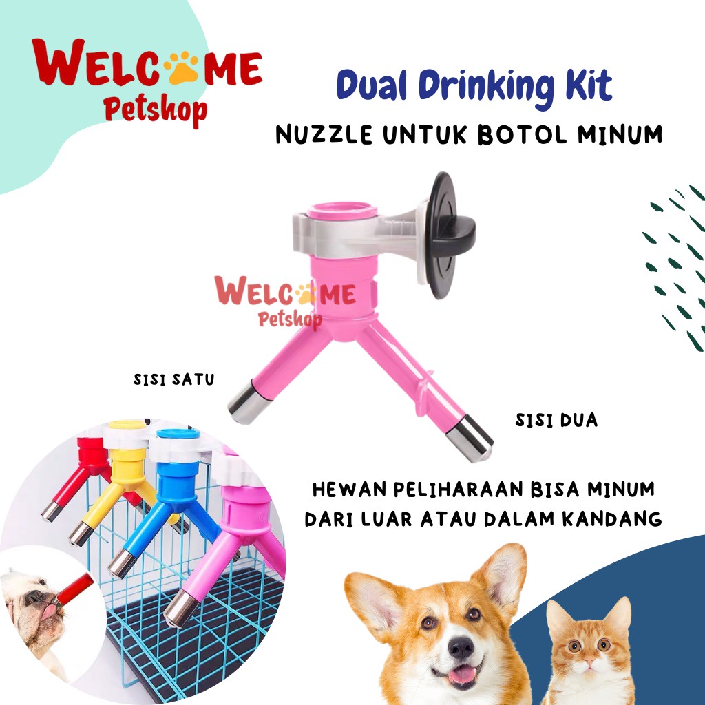 Dual Drinking Kit Nuzzle Botol Anjing Kucing Kelinci Dua Sisi