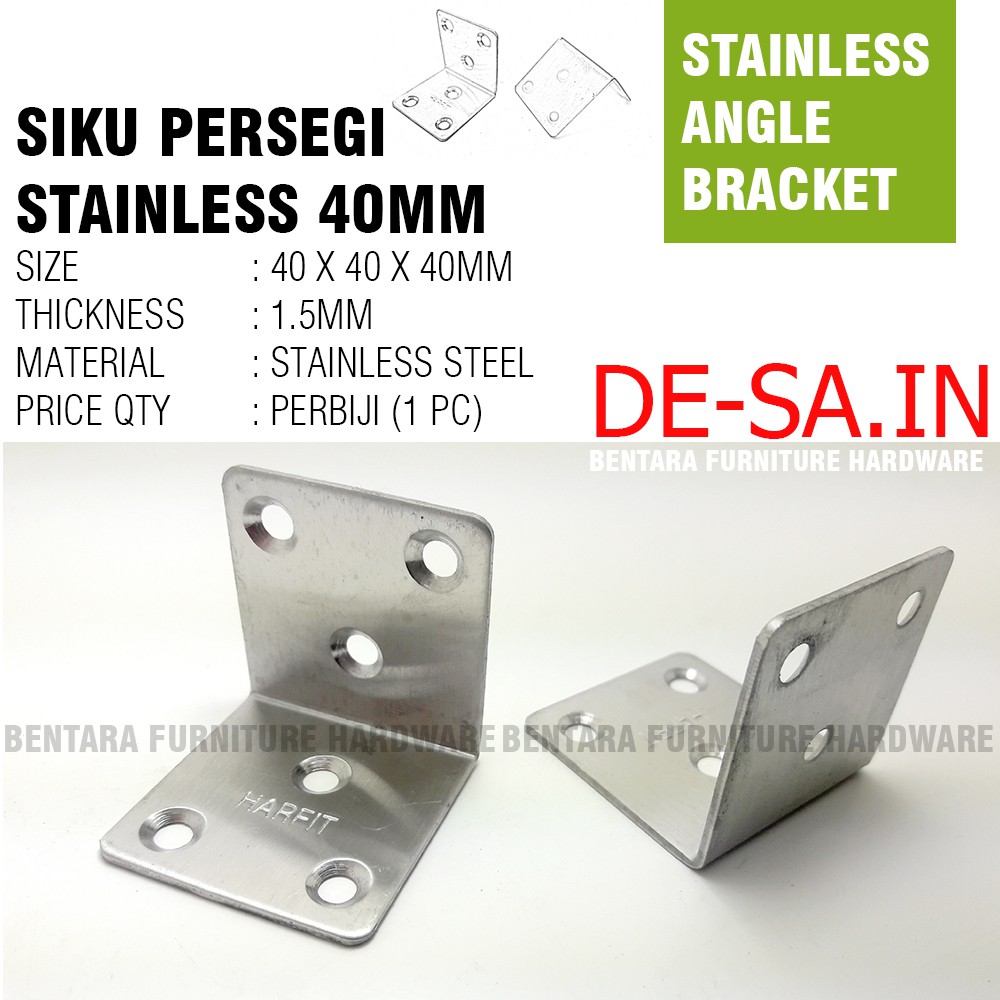 40MM Siku Persegi Stainless Braket Siku 40 x 40 x 40MM Stainless Steel - Plat 1.5MM