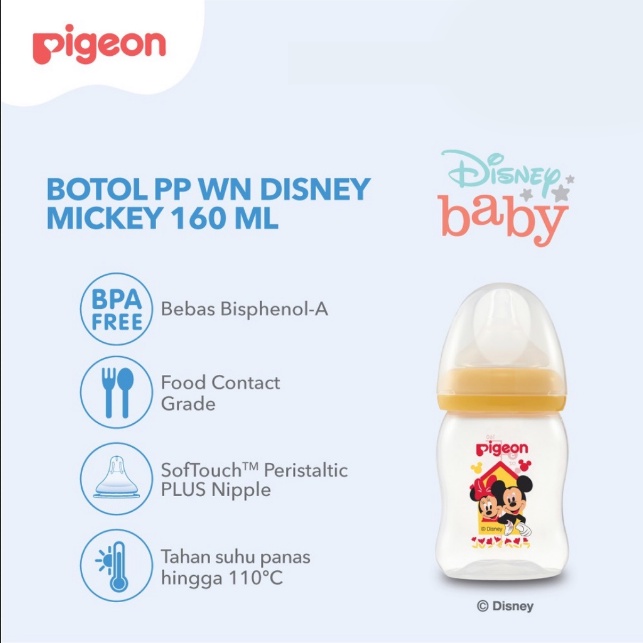 BOSU353 PIGEON BOTOL SUSU DISNEY MICKEY PP WIDE NECK 160 ML W/ P-PLUS NIPPLE