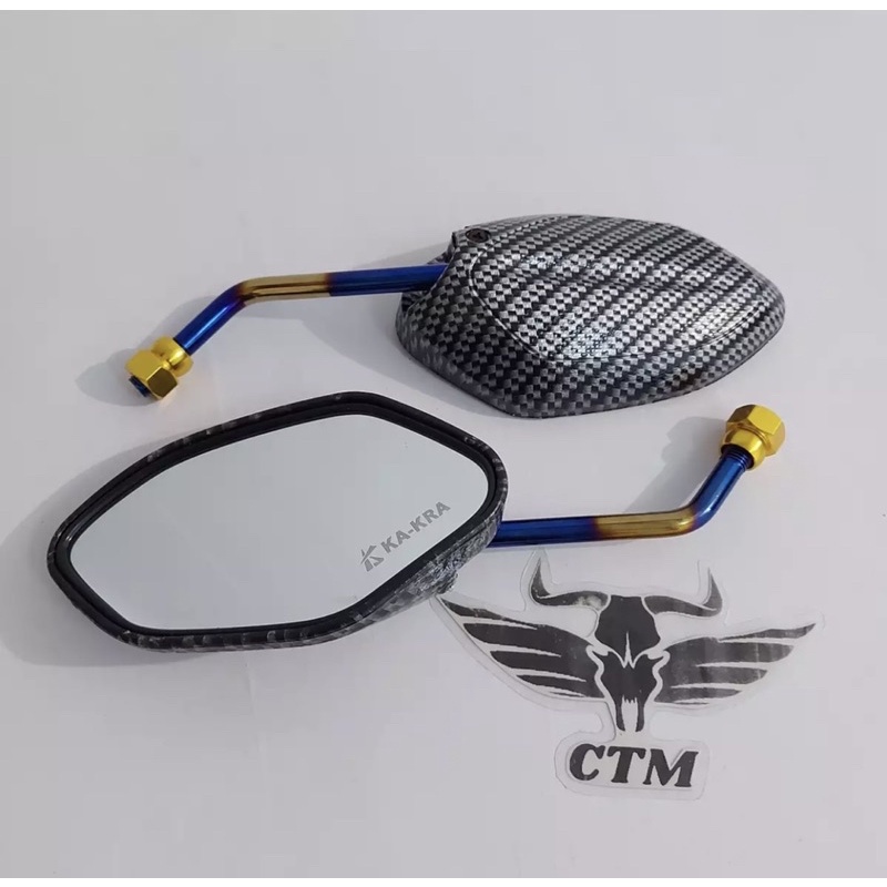 PROMO SPION CARBON TWOTONE BLUEXXX TANGKAI TANGGUNG DRAT HONDA UNIVERSAL SEMUA MOTOR HONDA HARGA SEPASANG KANAN KIRI SPION MODEL BEAT CARBON TANGKAI BAKARAN