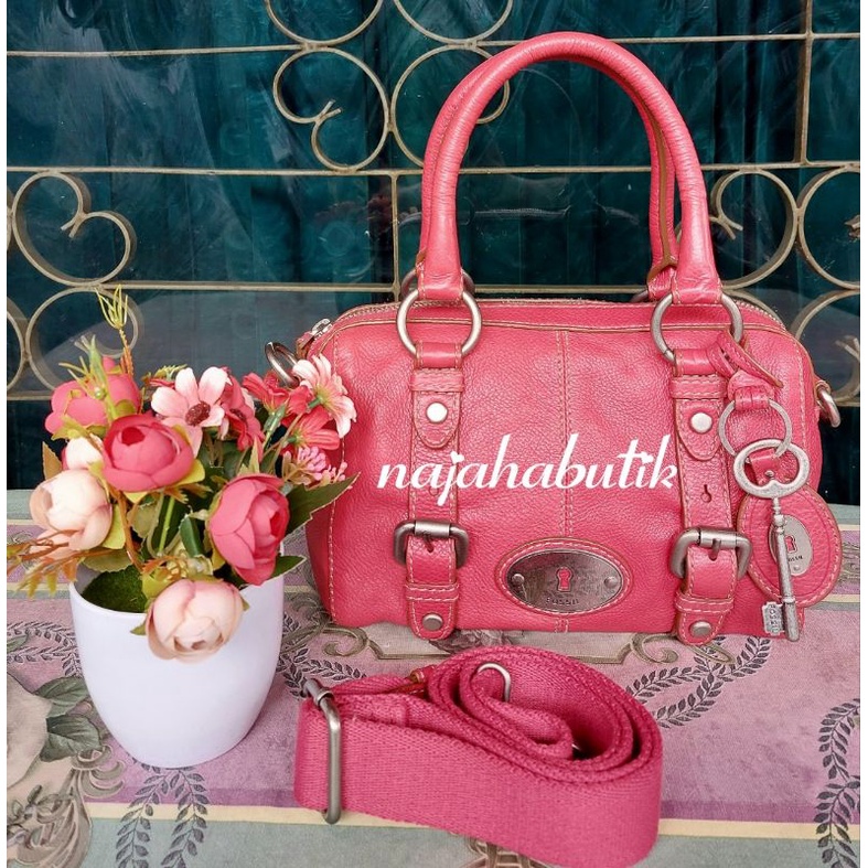 tas fossil maddox satchel small pink original authentic fullset preloved rare