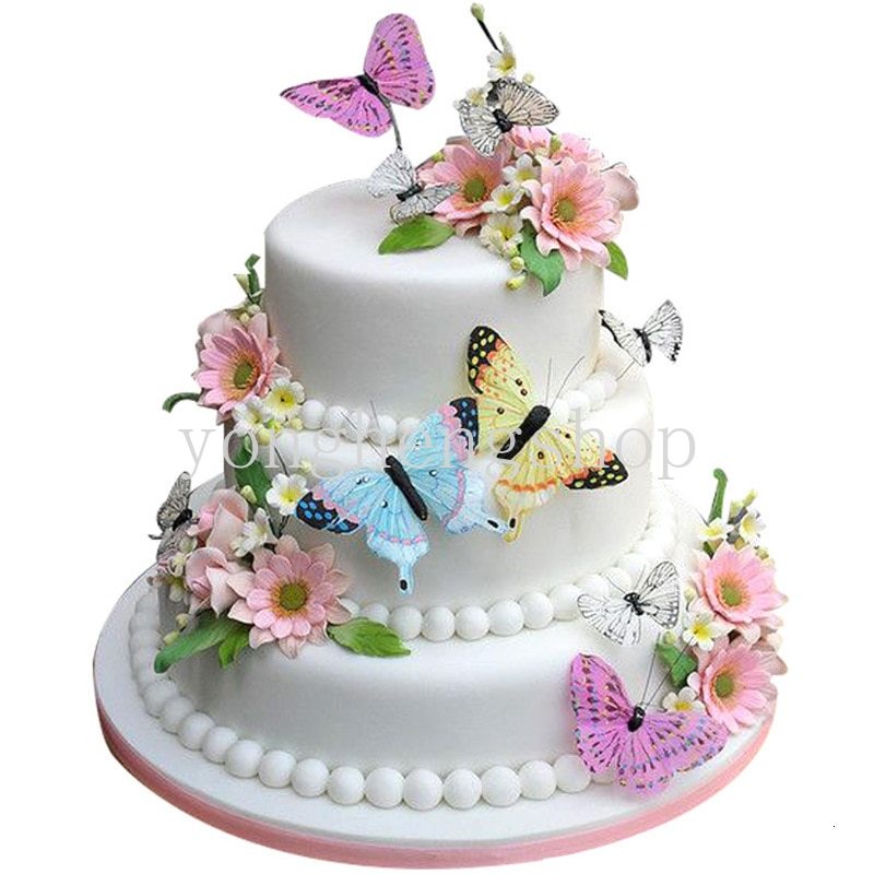 100 / 360pcs Topper Kue Bentuk Bunga Butterfly Untuk Dekorasi Pesta Pernikahan