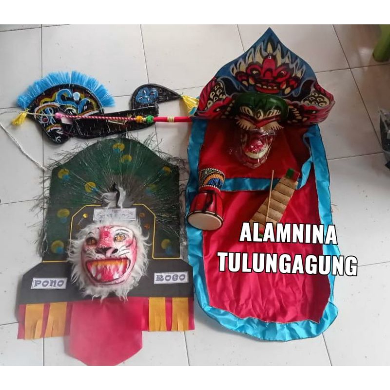 satu set barongan topeng jimbe kuda lumping