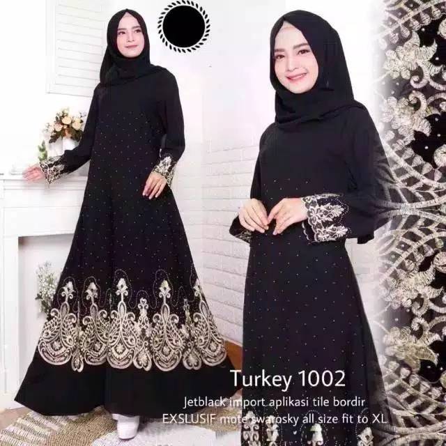 NEW ABAYA TURKEY BORDIR MOTIF BAHAN JETBLACK