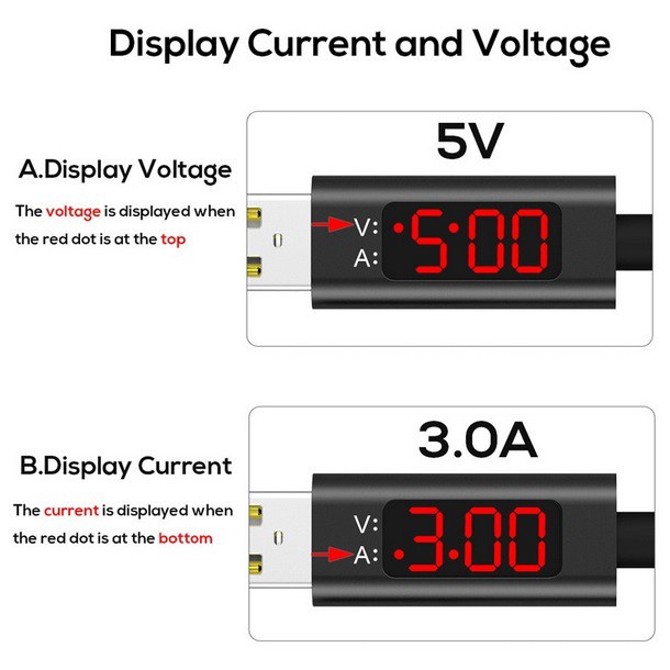 TOPK Kabel Charger Micro USB Braided 3A 1Meter with Voltage Arus Meter