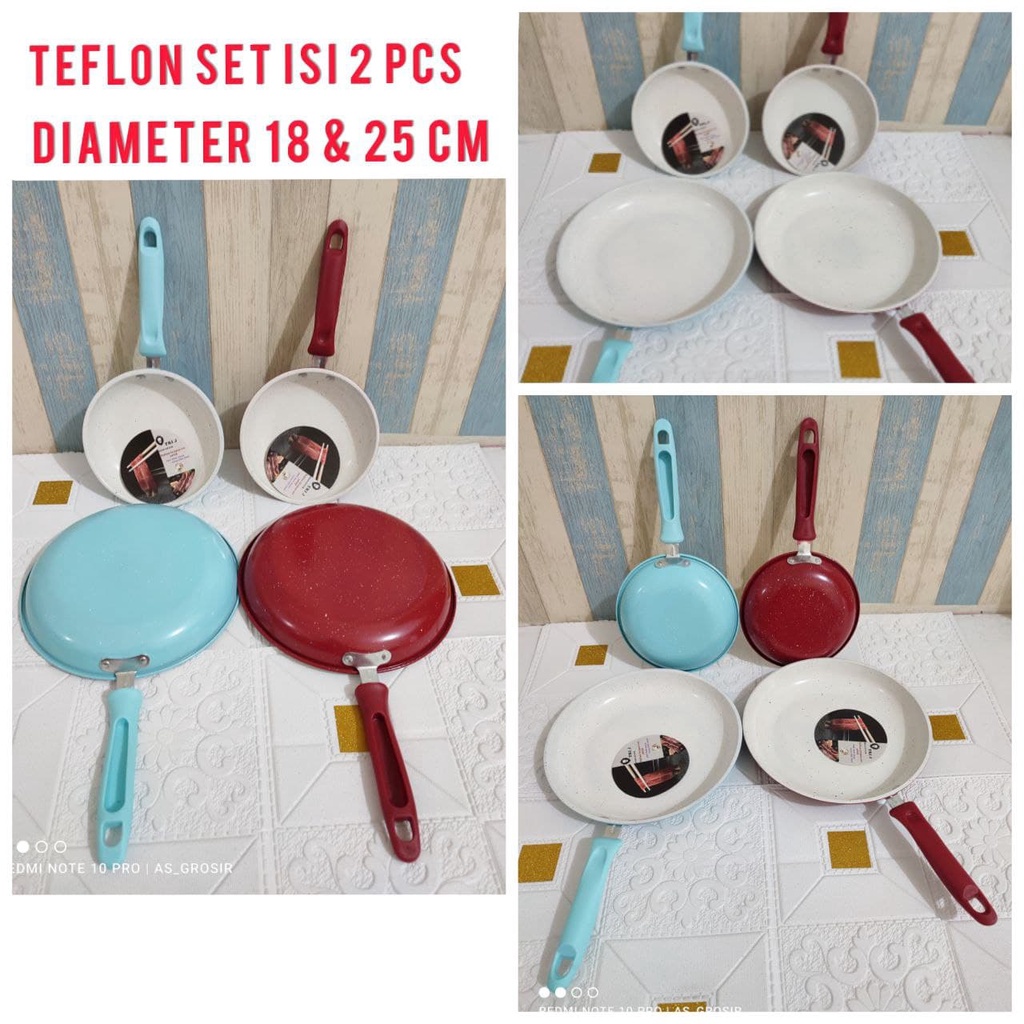 Teflon set isi 2 / Frypan Set Tri J MARBLE Putih Gagang Warna