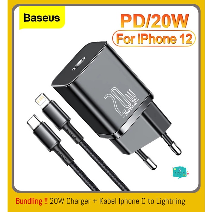 Baseus Charger for Iphone 12 20W + Kabel Type c to Lightning Fast Charging PD