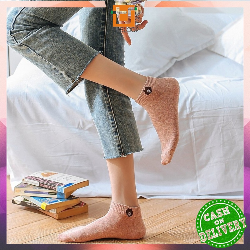 OFM-P32-33 Kaos Kaki Dewasa Pendek Kaus Kaki Wanita Pria Motif Brown / Kaos Kaki Ankle Korea Daisy-7