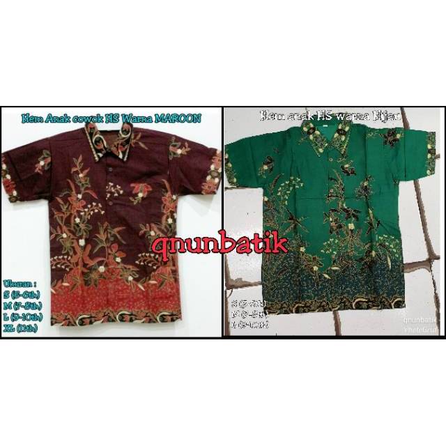 HEM KEMEJA ATASAN BATIK ANAK COWOK HS WARNA MAROON & HIJAU