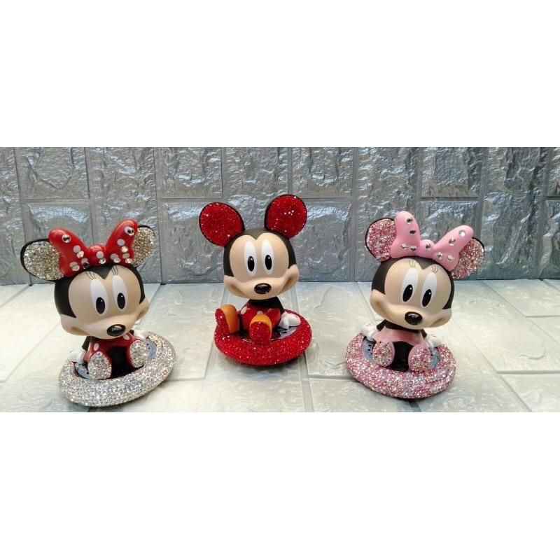 Hiasan Pajangan Dashboard Mmobil Mickey Minnie Mouse Bling Bling SOLAR PIR // Pajangan Hiasan Dashboard dasbor Mobil Mickey Minnie