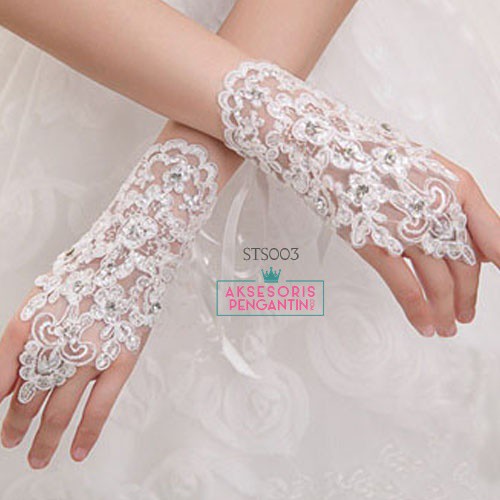 [PRODUK TERLARIS] SARUNG TANGAN LACE WEDDING GLOVES AKSESORIS PENGANTIN PUTIH STS003