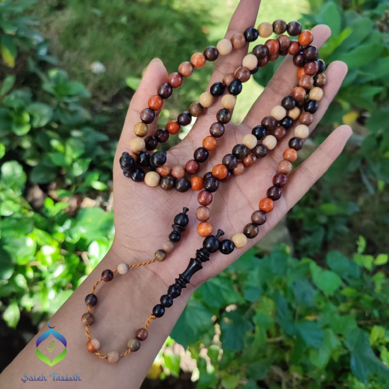 Tasbih Kombinasi 12 Kayu Nusantara Motif Bulat Dan Tabung_COD