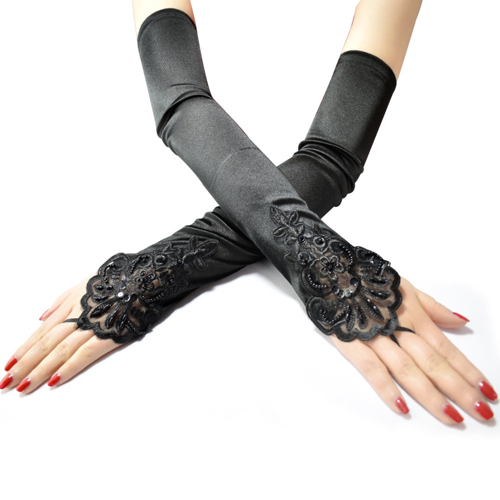 LTX-18 sarung tangan lengan panjang long wedding gloves nikah pernikahan peyet hitam putih glove