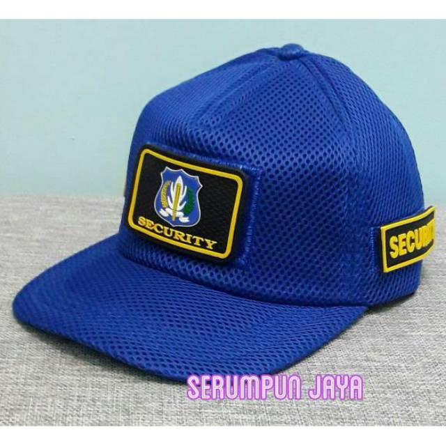 TOPI SECURITY JARING VELCRO LOGO BIRU - TOPI SECURITY 3 PATCH JARING VELCRO BIRU