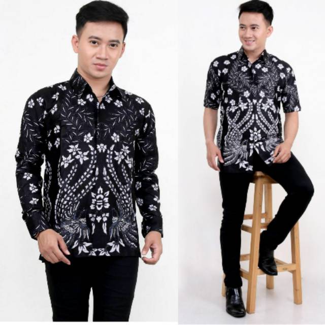 Kemeja Batik Pria Lengan Panjang Manuk Putih