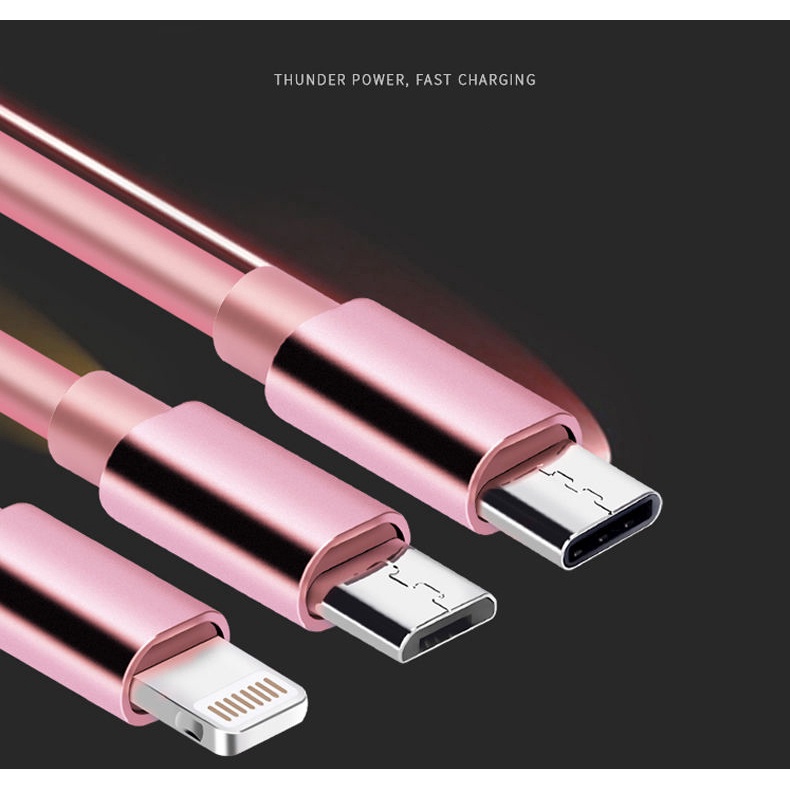 Type-C/Micro USB 3 in 1 Kabel Data Pengisian Daya Flash Yang Dapat Ditarik