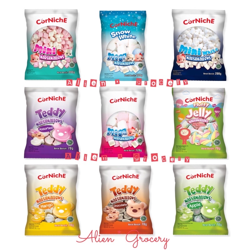 CORNICHE Marshmallow Mega Mini Teddy Snow White 70gr 120gr 200gr 300gr