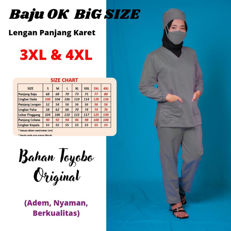 Baju Ok Oka BIG SIZE 3XL &amp; 4XL  Lengan Panjang Karet | Baju Jaga Perawat Dokter Ukuran Jumbo