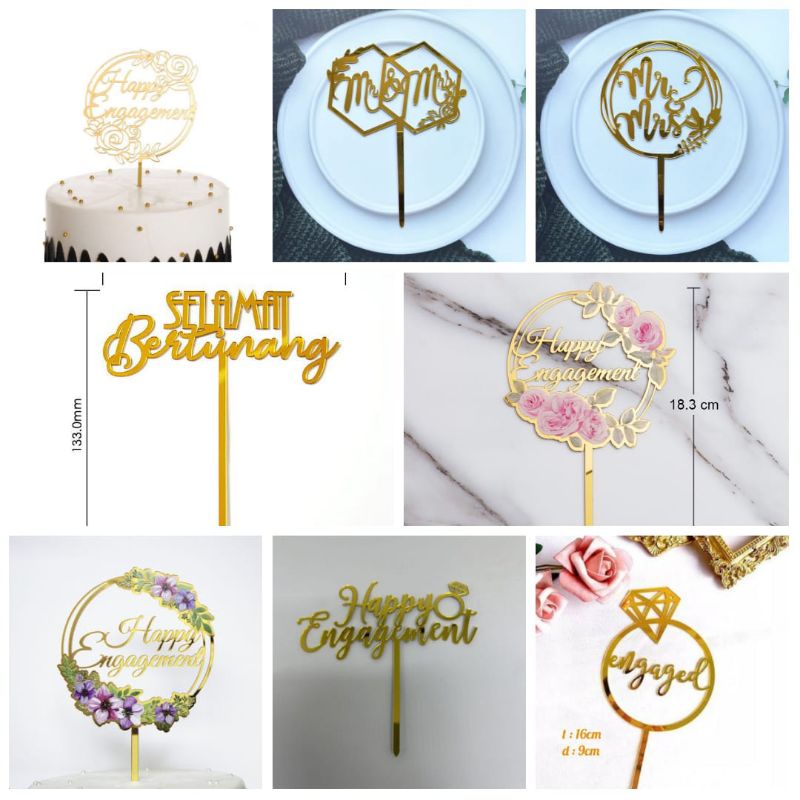 Cake Topper Engaged/Topper Kue Happy Engagement/Hiasan Kue Tunangan/ Dekorasi kue Tunangan