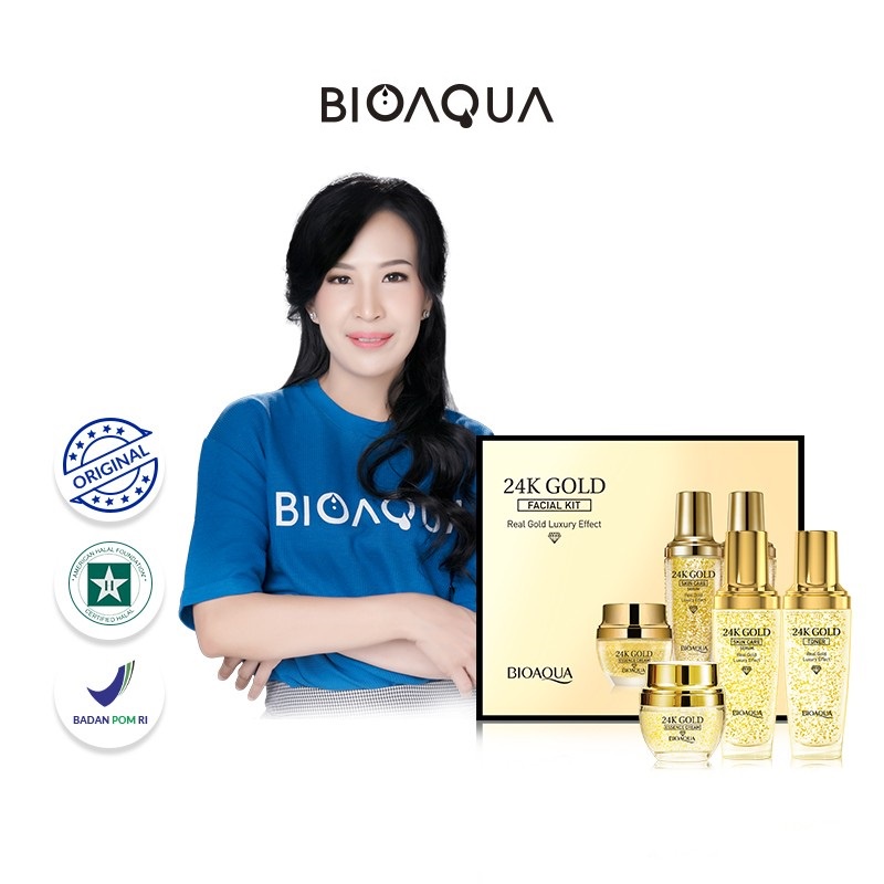 ★ BB ★ BIOAQUA 24K Gold Facial Kit ( Toner 100ml + Serum 100ml + Cream 50g ) - BIO AQUA【BPOM】