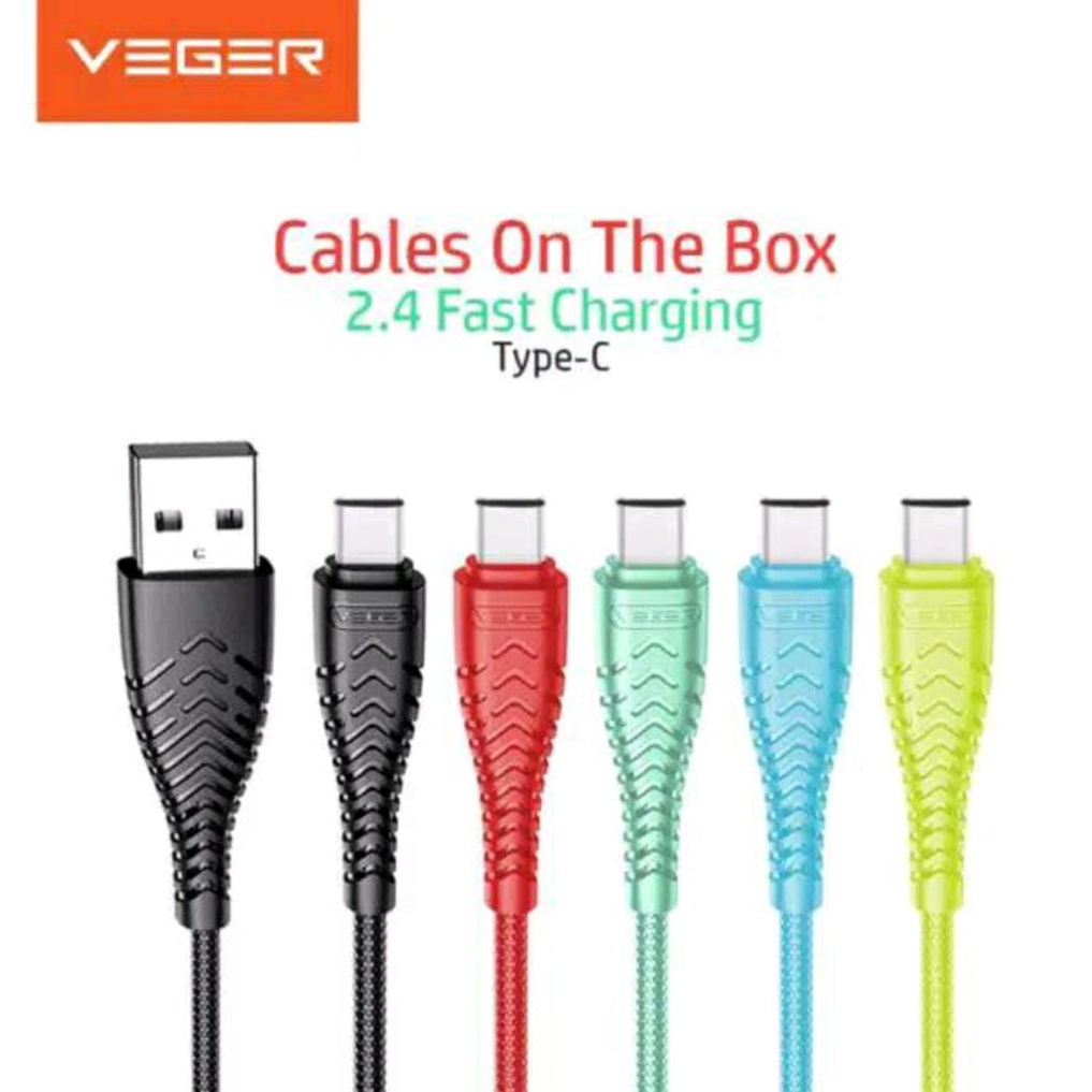 KABEL DATA VEGER TYPE C 2.4A FAST CHARGING PANJANG KABEL 1METER