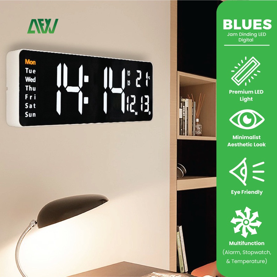 BLUES Jam Dinding Digital LED Wireless Tampilan Tanggal + Suhu Dekorasi Rumah ALL FOR WORK