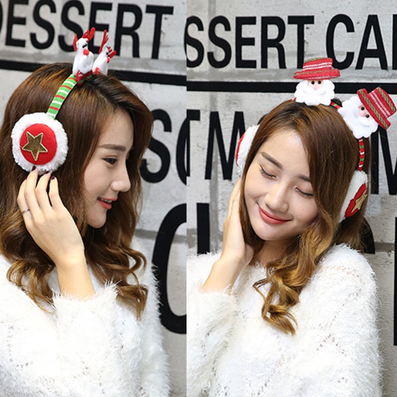 Zzz Earmuffs Penghangat Telinga Bentuk Earphone Bahan Bulu Imitasi Tema Natal