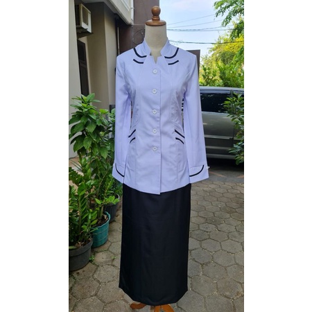 blazer putih Lis seragam guru hitam putih baju PNS putih blazer kode VS