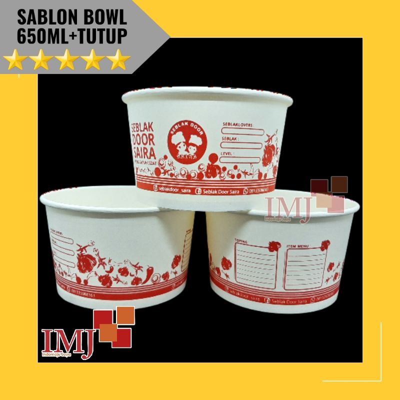 SABLON PAPER BOWL 650ML+TUTUP 650 ML CETAK PAPER BOWL 650ml DAN TUTUP