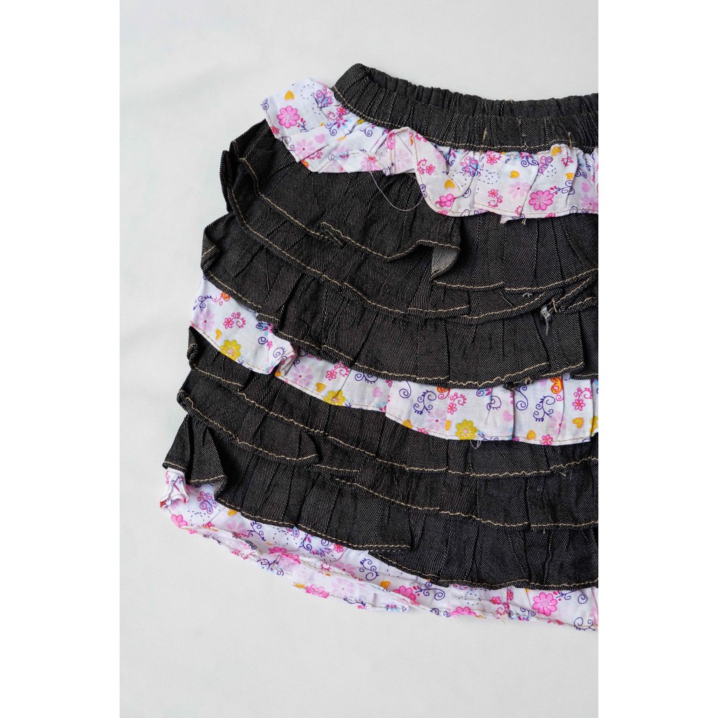 ROK anak perempuan Layer denim jeans kombinasi motif bunga lucu bahan premium