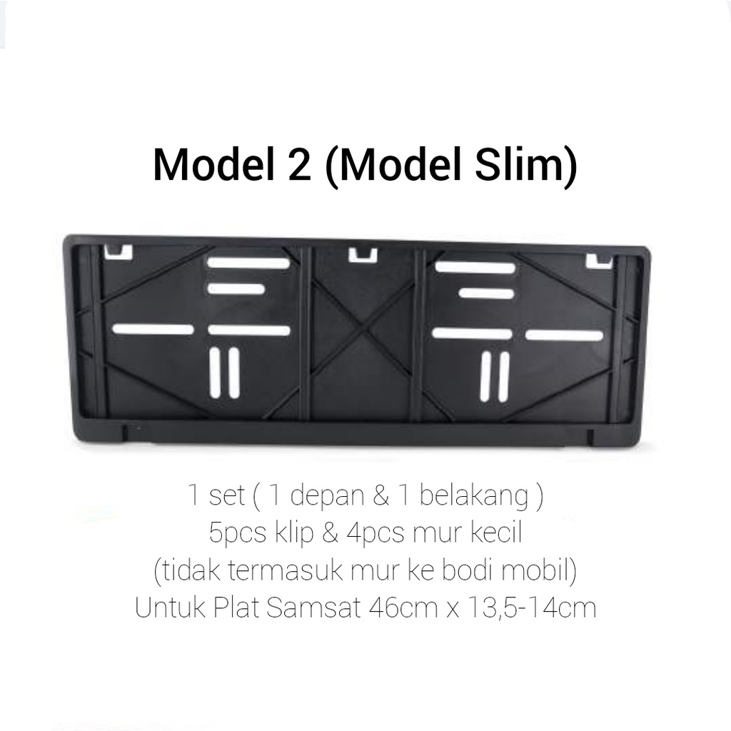 Dudukan Plastik Plat Nomor Mobil 46cm Model Slim 46bb Tekstur Grain (doff) Warna HITAM Kualitas OEM