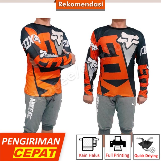 Baju Jersey Sepeda  mtb  Fox  Orange Putih Merah Kaos  Jersy 
