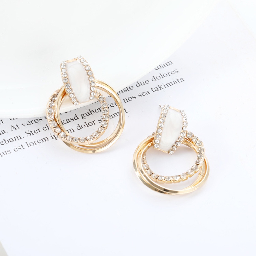 Hu Hu Hu Hu Hu Alat Bantu Pasang Kacamata♡ Anting Tusuk Gantung Desain Lingkaran Multi Layer Hias Berlian Imitasiglitter Untuk Wanita