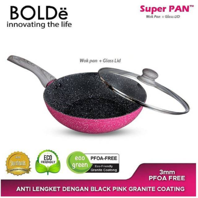 Bolde Super Pan Set Black Pink 5 Pcs Superpan BlackPink Wajan Keramik Wok Pan